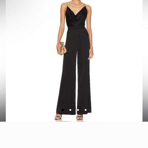 Alice + Olivia‎ Black Jumpsuit with Spaghetti Straps and Wide-Leg Design - Picture 1 of 8